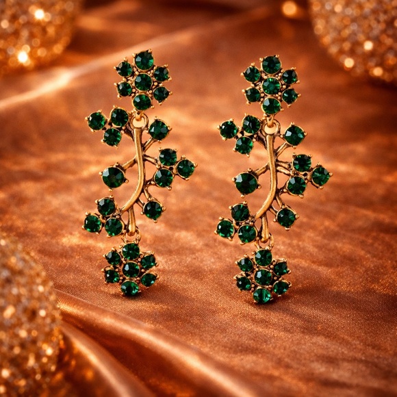 Green Tree Rhinestone Dangle Earrings - Picture 1 of 1
